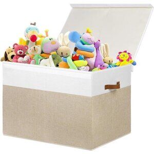 Large Toy Storage Box with Lid, Sturdy Toys Storage Chest Bin Organizer Basket